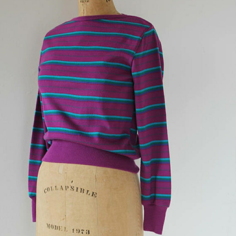 80s Purple Striped Boat Neck Shirt